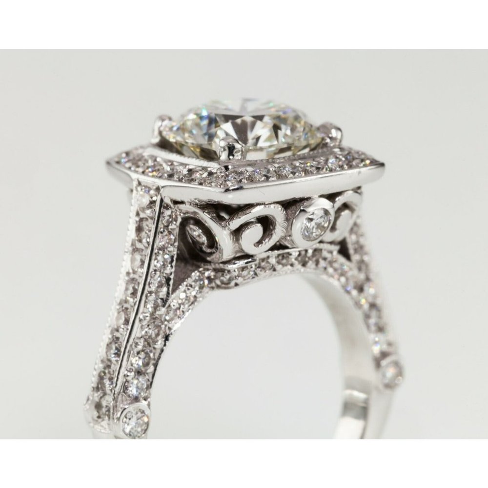 3.05 carat Round Brilliant Diamond 14k White Gold Engagement Ring GIA Certified - Picture 7 of 9